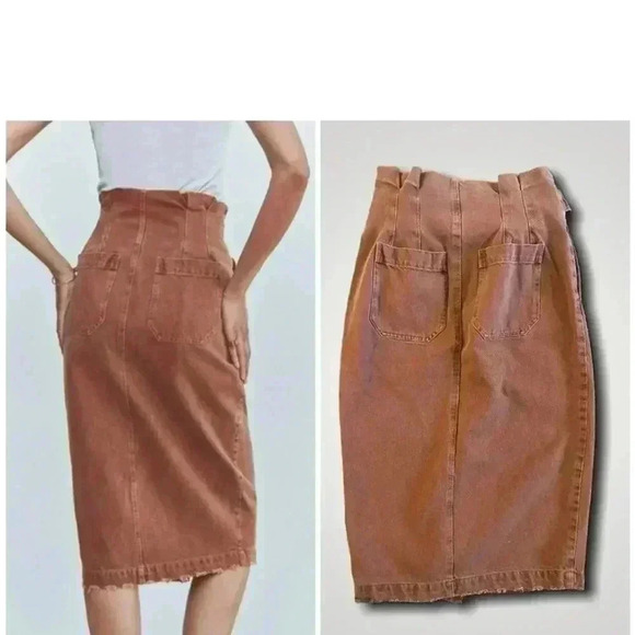 🆕Free People Belted Denim Midi Skirt Size 25 - Picture 4 of 5